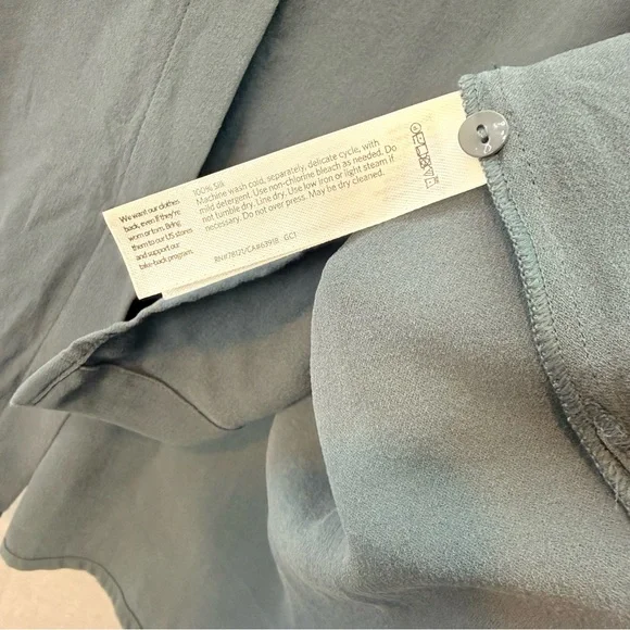 Eileen Fisher -women’s 100% silk crepe button down shirt blue long sleeve top XL - Picture 4 of 5